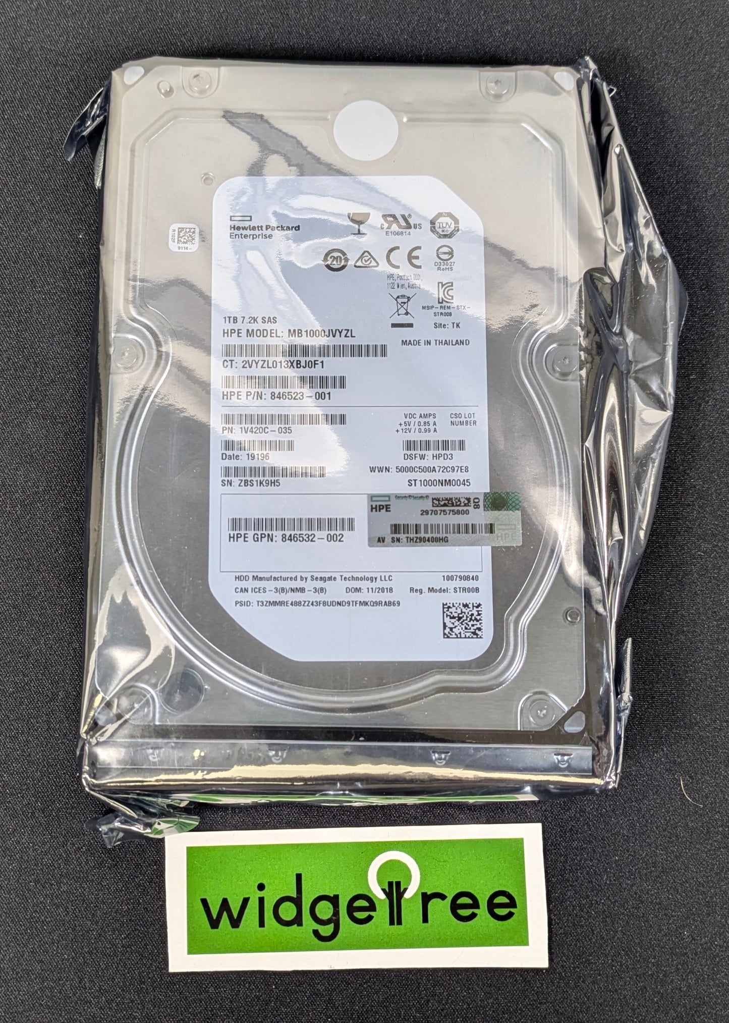 HPE 3.5" 1TB SAS 12G Midline 7.2K LFF Hard Drive - 846526-B21 /  Used