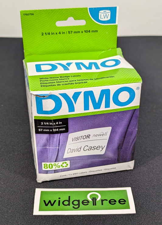 DYMO LabelWriter 2 1/4" x 4" White Self-Adhesive Name Badge Labels - 1760756 /  New